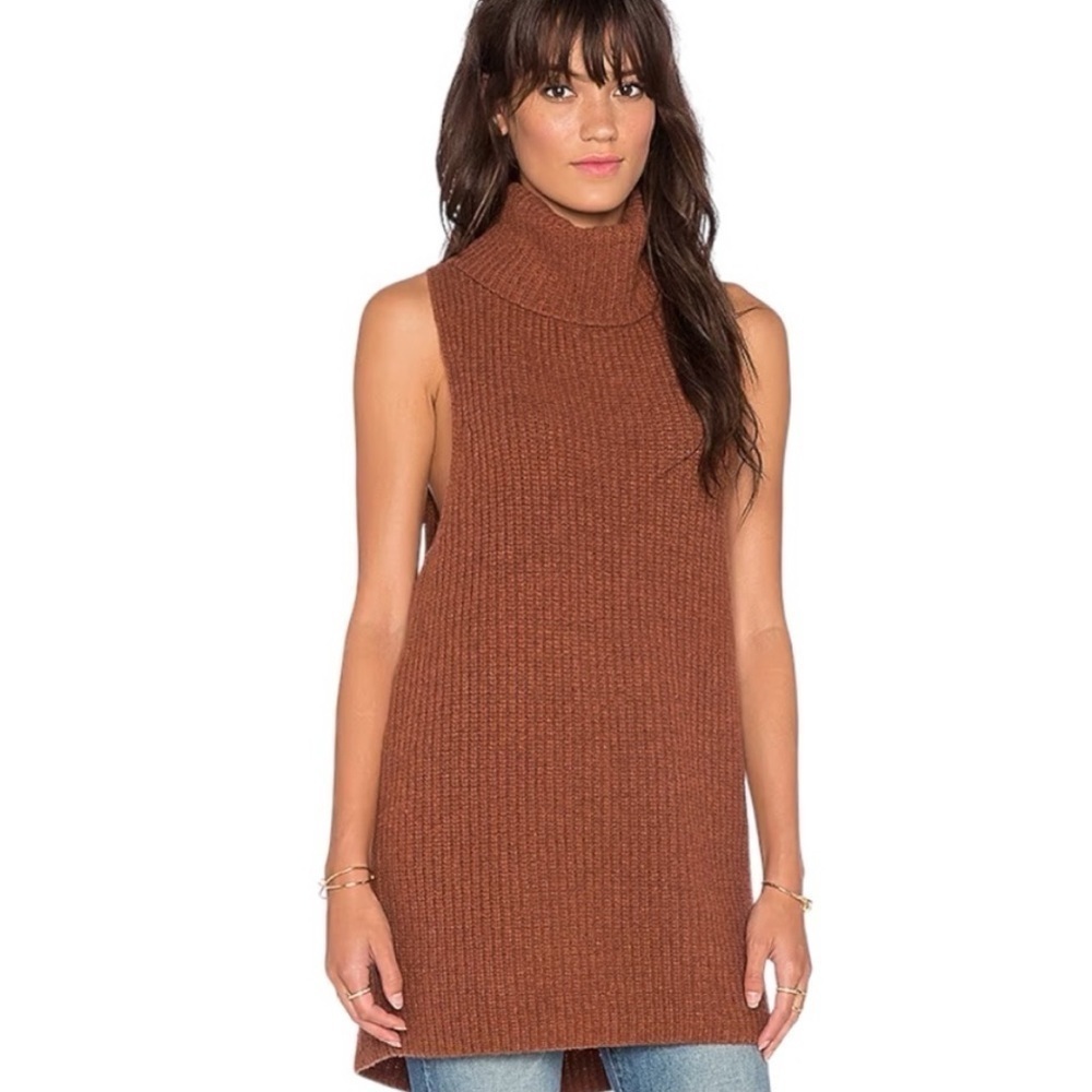 Free People Need It Now Sweater Vest Long Longline Sleeveless Burnt Caramel